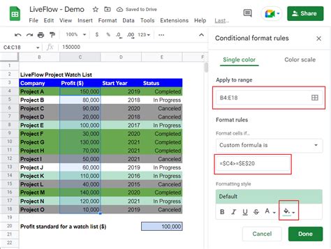 Google Sheets Colored Cells Dashboard