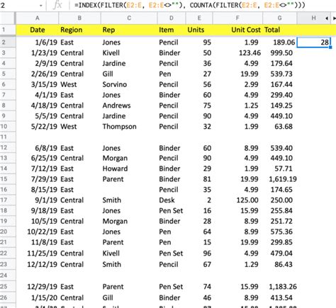 Last Value in Google Sheets Column