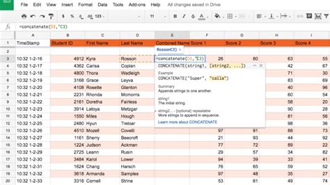 Google Sheets CONCATENATE function