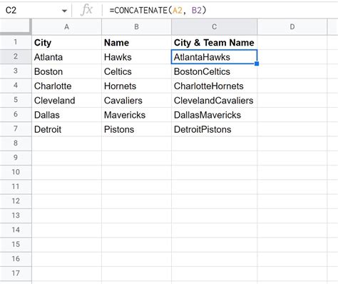 Google Sheets Concatenate with Space Example 6