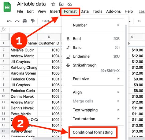 Google Sheets Conditional Formatting Menu