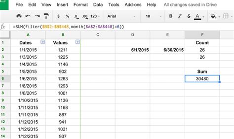 Google Sheets Count Rows by Month Filter Function Example