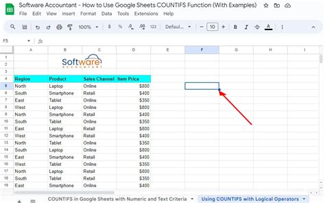 Google Sheets COUNTIFS function example 4