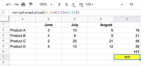 Example of using an array formula to count names in Google Sheets