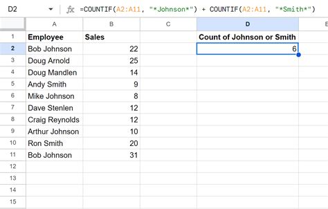 Example of using a script to count names in Google Sheets