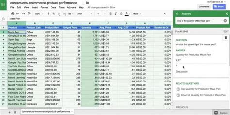 Google Sheets data summary