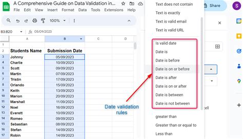 Google Sheets Data Validation Rules