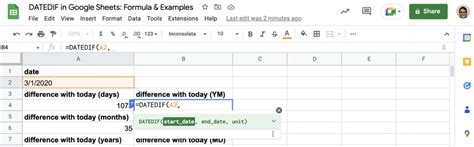 Google Sheets DATEDIF Function