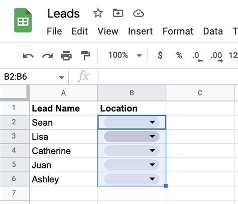 Google Sheets Dropdown Menu