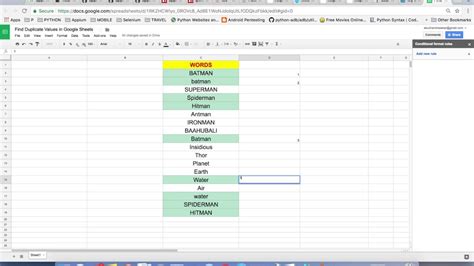 Duplicate Values Formula in Google Sheets