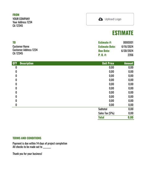 Google Sheets Estimate Template