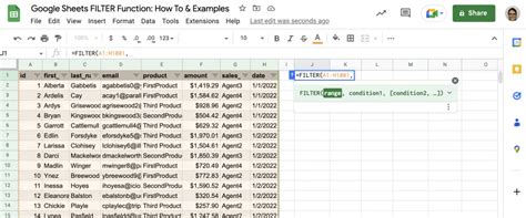 Google Sheets Filter Examples