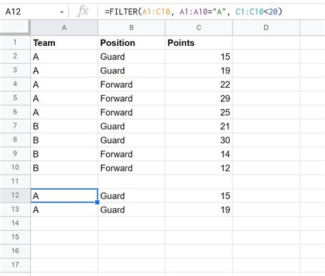 Google Sheets Filtering 2