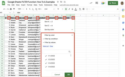 Google Sheets Filters