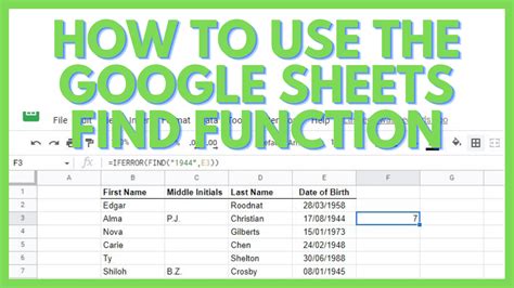 Google Sheets Find Function