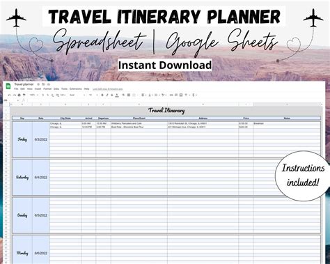 Google Sheets flight itinerary template