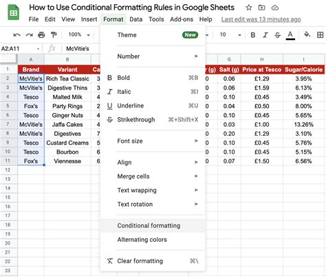 Google Sheets formatting example 4