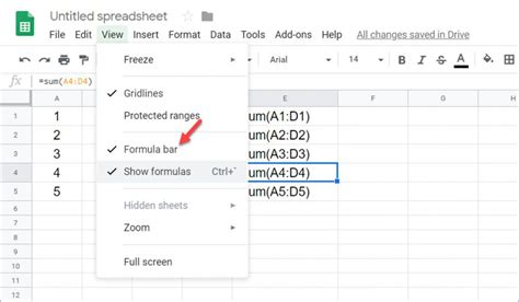 Google Sheets Formula Bar