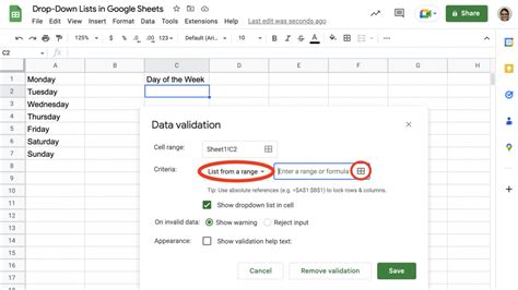 Google Sheets Formula Dropdown