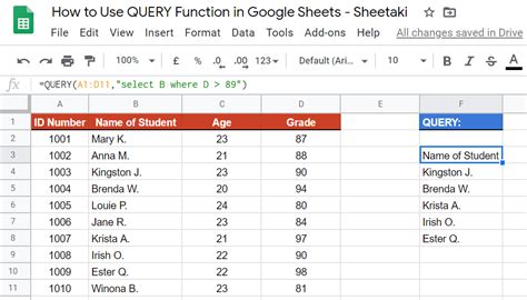 QUERY Formula in Google Sheets