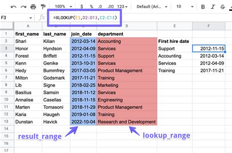 XLOOKUP Formula in Google Sheets