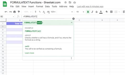 Google Sheets FORMULATEXT function