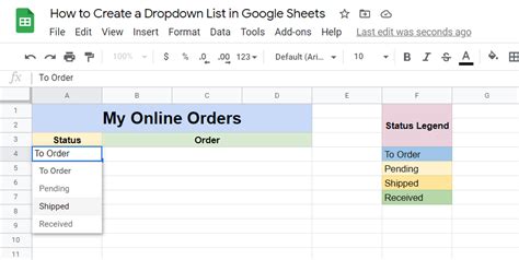 Google Sheets Functions Dropdown Example