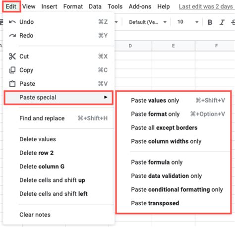 Google Sheets Go To Special