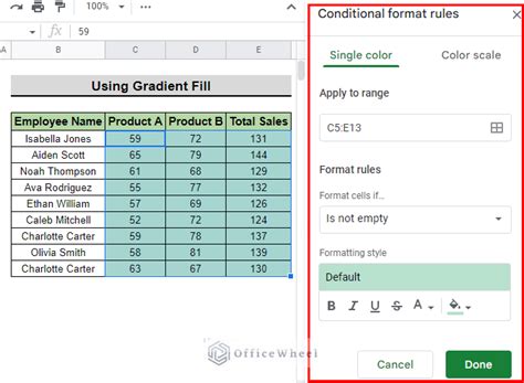 Best practices for using gradient colors in Google Sheets