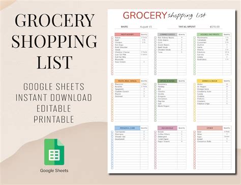 Google Sheets Grocery List Template 1