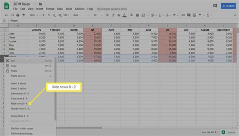 Hidden Rows in Google Sheets