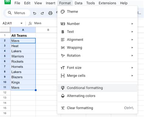 Google Sheets Highlight Cells