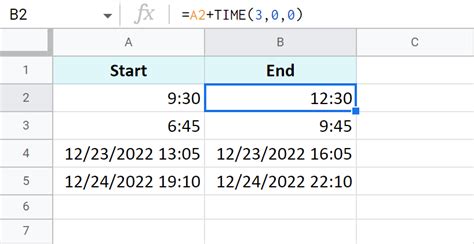 Google Sheets Hour Minute Second Functions