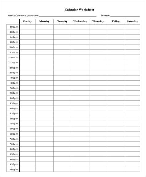 Google Sheets Hourly Calendar Template