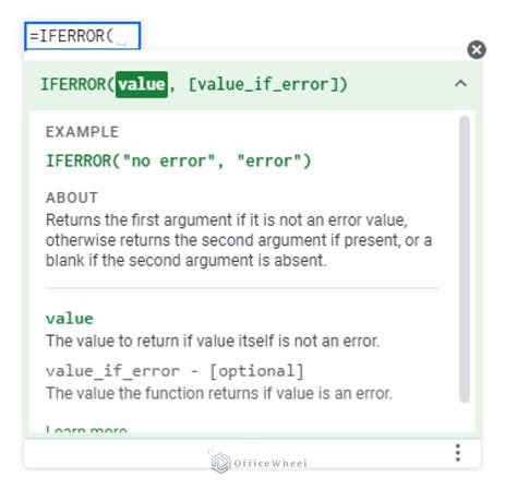 Example of IFERROR Function in Google Sheets