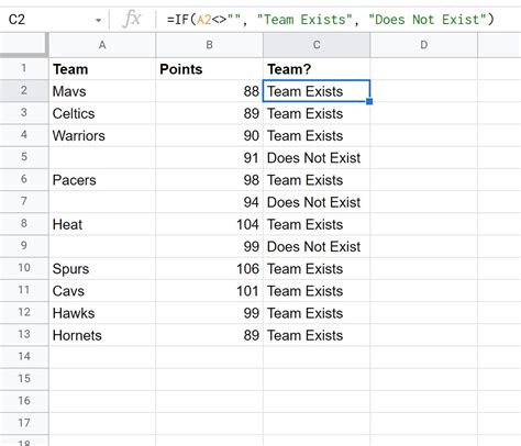 Another example of IF NOT EMPTY formula in Google Sheets