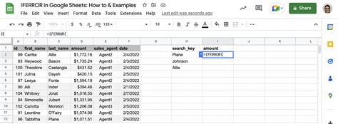 Google Sheets IFERROR Function Example