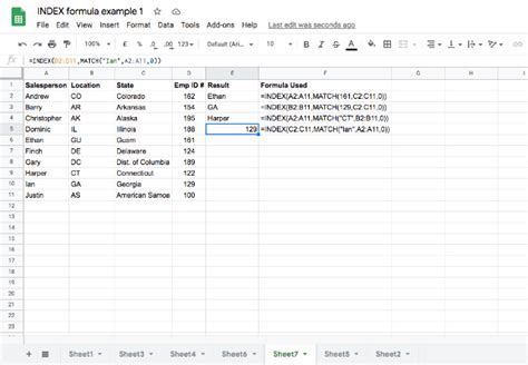 Google Sheets Index Function