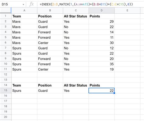 Google Sheets Index Match Multiple Criteria Optimization