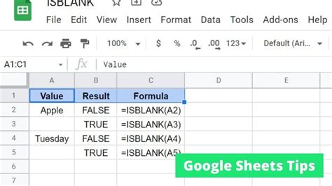 Google Sheets ISBLANK Function Example