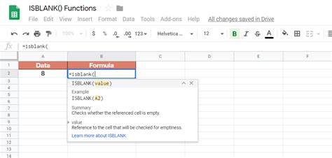 Google Sheets ISBLANK Function Not Blank Cells Example