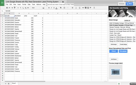 Google Sheets label creator