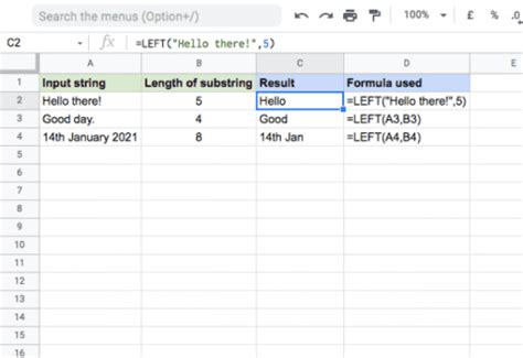 Google Sheets LEFT function functionality