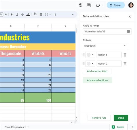 Google Sheets Link to Tabs Dropdown