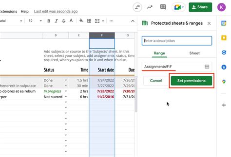 Google Sheets Lock Cells 12