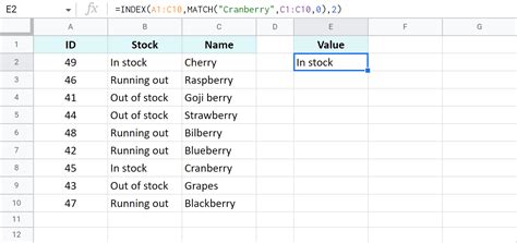 Google Sheets match columns data