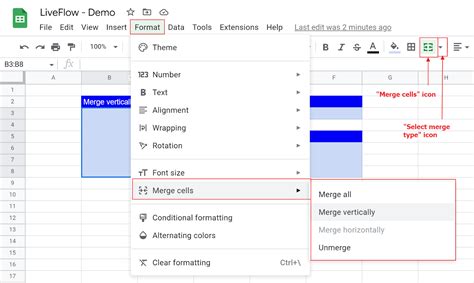 Google Sheets Merge Cells