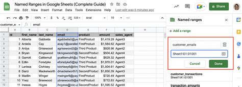 Google Sheets Named Range