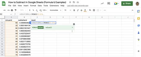 Using named ranges for subtraction in Google Sheets