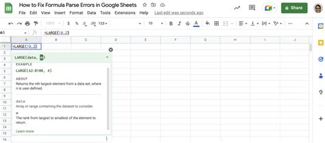 Fixing Google Sheets Parse Error